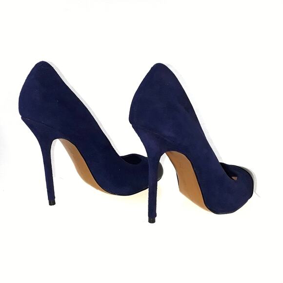 HALSTON Purple Blue Suede 4" Stiletto Skinny Heels Size 5.5 Petite Pumps Retro - Picture 5 of 12